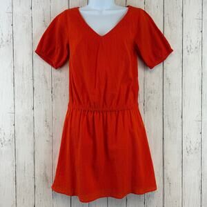 J.Crew Orange Cotton Short Cap-Sleeve Gauze V-Neck Dress Size XS